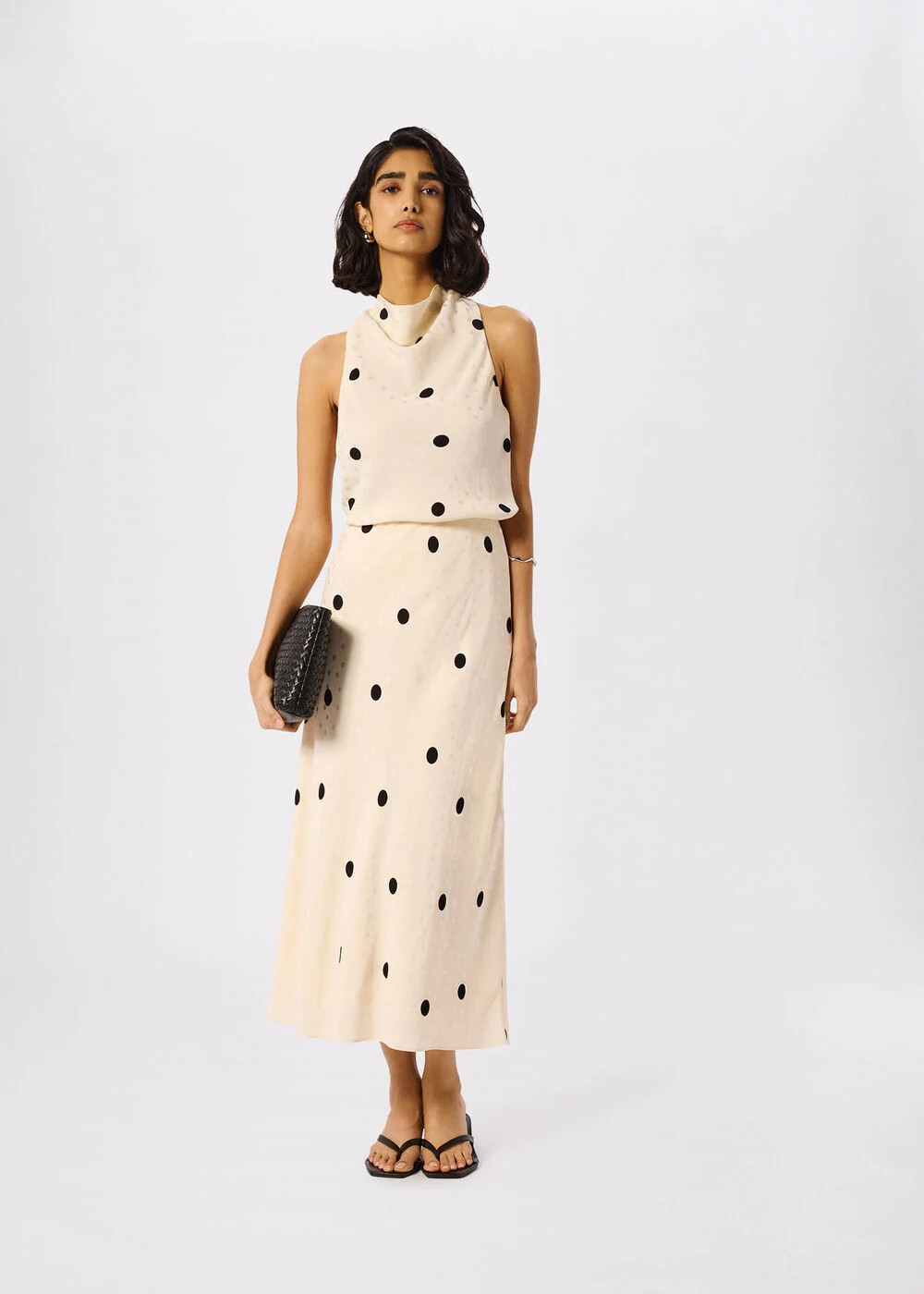 Cream/Multi Jacquard Spot Satin Midi Skirt | WHISTLES | Whistles UK | | Whistles