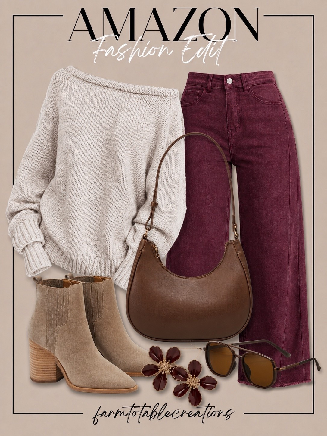 Amazon Fall Fashion Must Haves 🤎🍂

The rich burgundy denim is having a major moment this season, and paired with a cozy knit sweater, taupe ankle booties, and a classic shoulder bag, it’s the perfect look for everything from weekend brunch to fall outings. Add bold floral earrings and chic sunglasses for an effortlessly elevated outfit you’ll wear on repeat.

Follow @farmtotablecreations on Instagram for more affordable fashion finds, cozy fall outfit inspiration, and the best Amazon styles you’ll love all season long.

#LTKFashion #LTKFinds #AmazonFashion #AmazonStyle #FallFashion #FallStyle #AutumnOutfit #CozyStyle #AmazonFinds #NeutralStyle #EverydayFashion #CapsuleWardrobe #AffordableFashion #OOTD #FarmToTableCreations

#LTKOver40 #LTKSeasonal #LTKSaleAlert