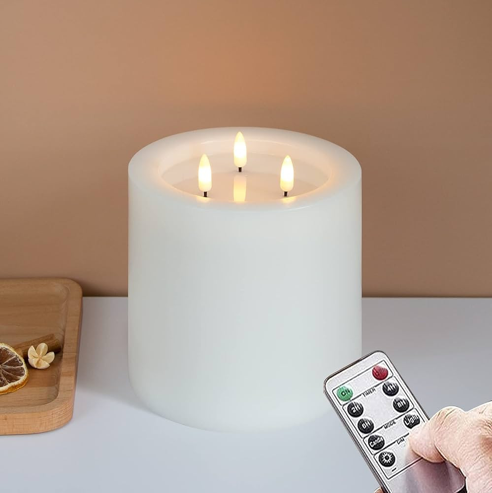 3-Wick 6"x6" Large Flameless Pillar Candles with Remote Control and Timer Function,White Battery ... | Amazon (US)