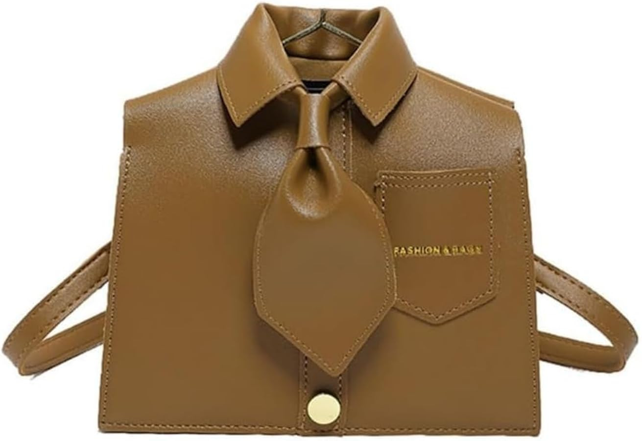 Women’s Brown Shirt Design Crossbody Bag with Chic Collar Big Fancy Pockets Leather Shoulder Pu... | Amazon (US)