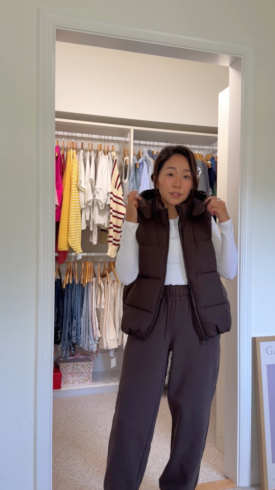 Some of my picks from @athleta up to 50% off on select styles promo going on right now! #athletapartner

Vest: size small 
Sweatpants: XS 
Top: XS 
Leggings: 7/8 XS 