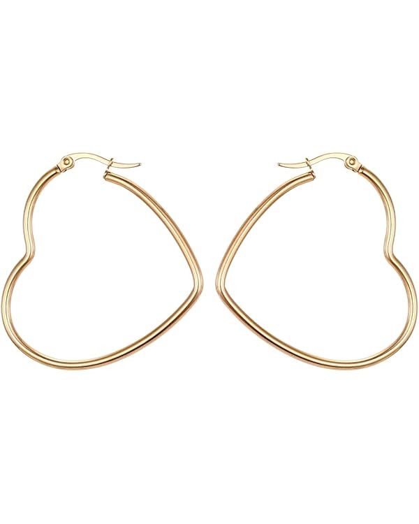 MengPa Hoop Earrings for Women Black Gold Plated Loops Drop Earring Fashion Jewelry | Amazon (US)