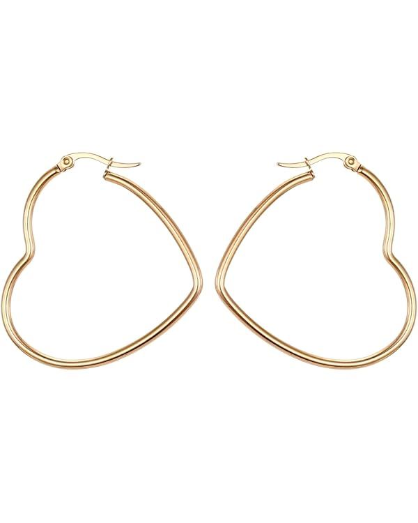 MengPa Hoop Earrings for Women Black Gold Plated Loops Drop Earring Fashion Jewelry | Amazon (US)