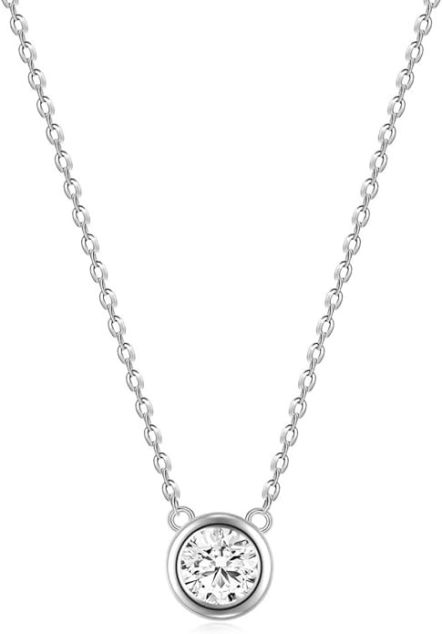 EAMTI 925 Sterling Silver Necklace for Women Cubic Zirconia Circle CZ Pendant Necklace Dainty Min... | Amazon (US)