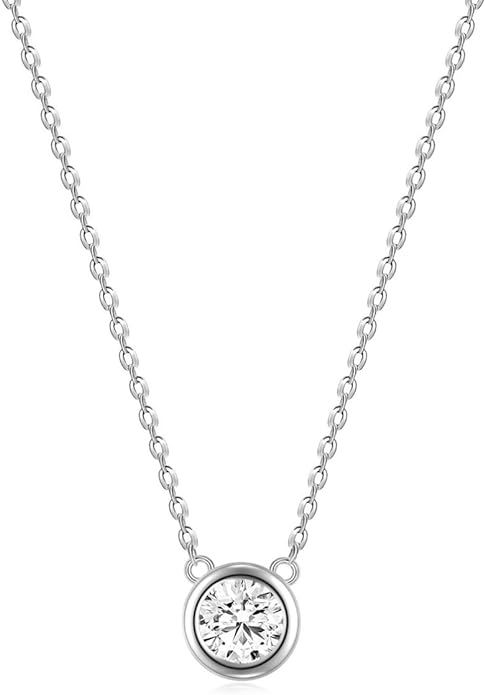 EAMTI 925 Sterling Silver Necklace for Women Cubic Zirconia Circle CZ Pendant Necklace Dainty Min... | Amazon (US)