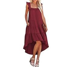 Prinbara 2022 Women's Summer Midi Dress Sleeveless Ruffle Sleeve Colorblock Solid Loose Fit Flowy Pl | Amazon (US)