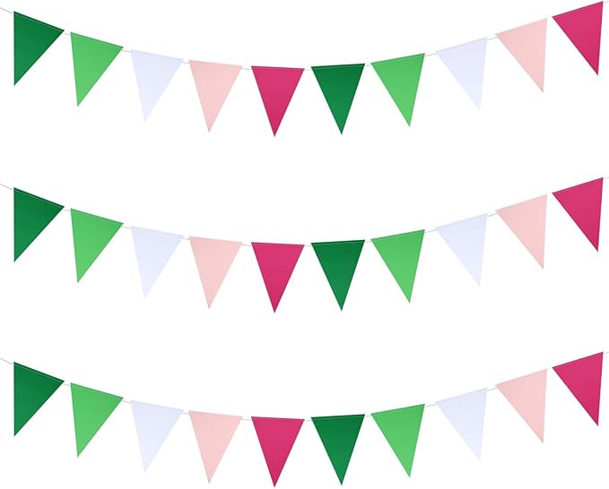 Mefuny 30ft 45pcs Green Pink White Blank Pennant Banners Flags String Triangle DIY Bunting Garlan... | Amazon (US)
