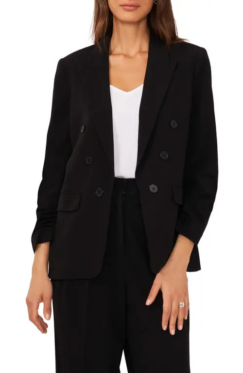 halogen(r) Scrunch Sleeve Double Breasted Blazer in Rich Black at Nordstrom, Size Xx-Small | Nordstrom