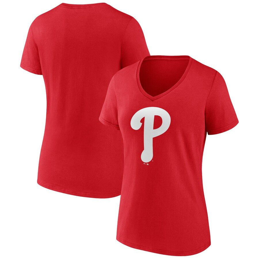 Philadelphia Phillies Fanatics Branded Women's Core Official Logo V-Neck T-Shirt - Red | Fanatics