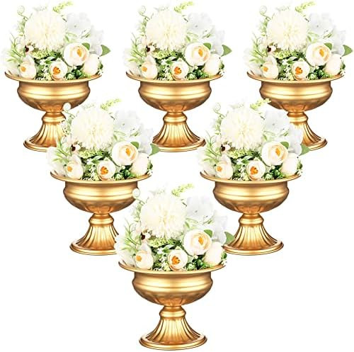 6 Pieces Gold Centerpieces Vase Mini Flower Vase Wedding Metal Urn Planter Vase Compote Pedestal ... | Amazon (US)