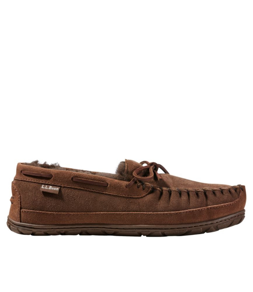 Men's Wicked Good Sheepskin Shearling Lined Moccasin Slippers Chocolate Brown 13(D), Sheepskin L.L.B | L.L. Bean