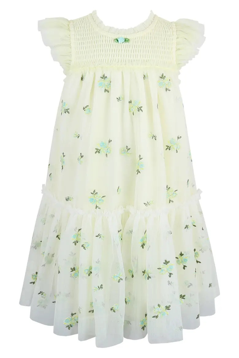 Kids' Embroidered Flutter Sleeve Mesh Party Dress (Women) | Nordstrom | Nordstrom