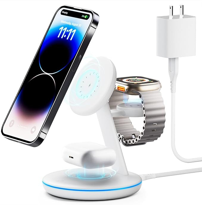 3 in 1 Charging Station for Apple Devices, Mag - Safe Charger Stand,15W Fast Magnetic Charger Wir... | Amazon (US)