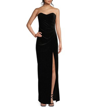 Pear Culture Strapless Sweetheart Glitter Velvet Dress | Dillard's | Dillard's