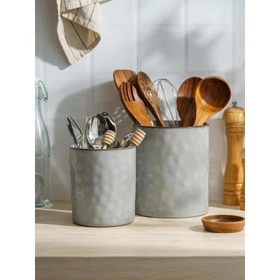 Ceramic Kitchen Utensil Holder For Countertop, 2 Pieces Cooking Utensil Crocks, Utensil Organizer For Spatula , Spoon, Kitchen Decor, Set Of 2 | Wayfair North America