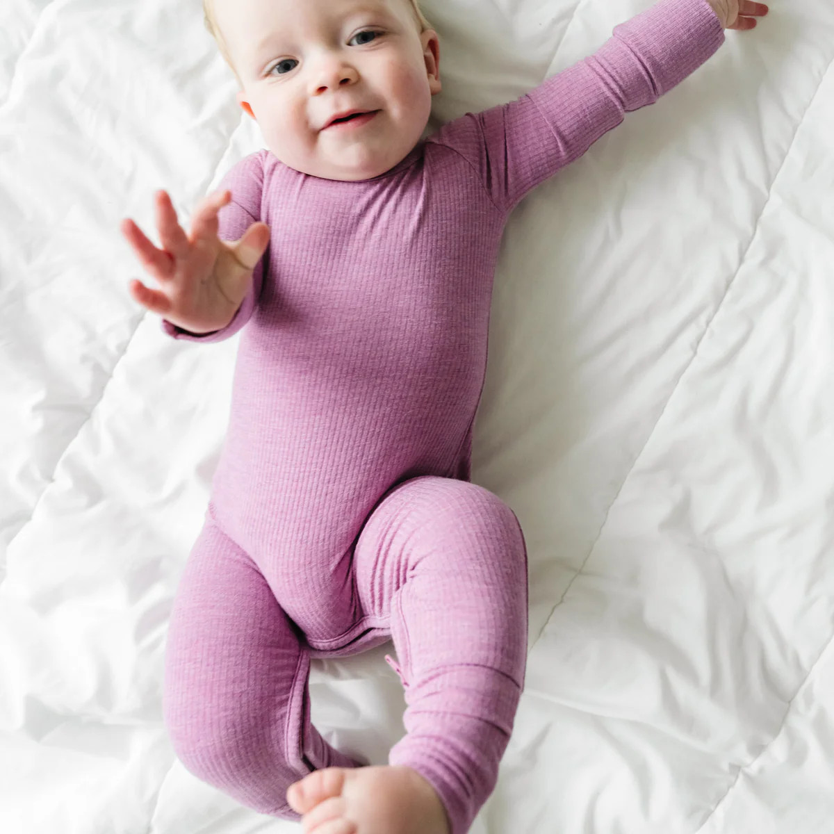 Heather Mulberry Ribbed Crescent Zippy | Little Sleepies