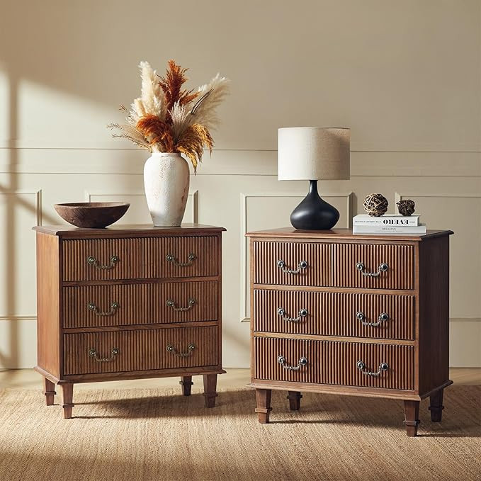 HULALA HOME French Country Nightstand Set of 2, 30 inches Paulownia Wood Nightstand with Charging... | Amazon (US)