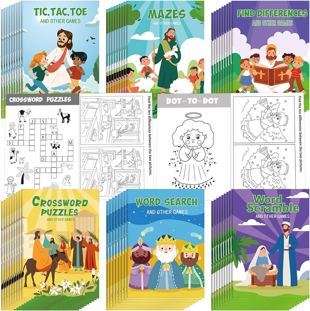 Hungdao 48 Pcs Bible Mini Activity Books for Kids, Mini Fun and Games, Challenging Activities Inc... | Amazon (US)