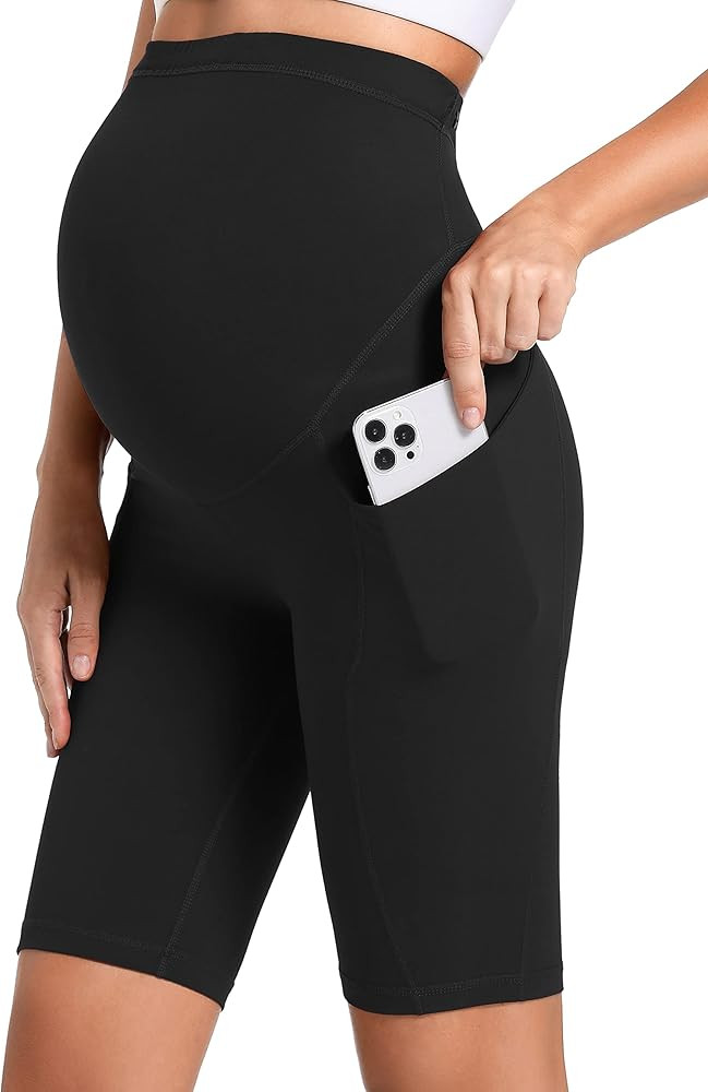 Foucome Maternity Yoga Shorts Over The Belly Pregnancy Workout Running Active Athletic Shorts | Amazon (US)