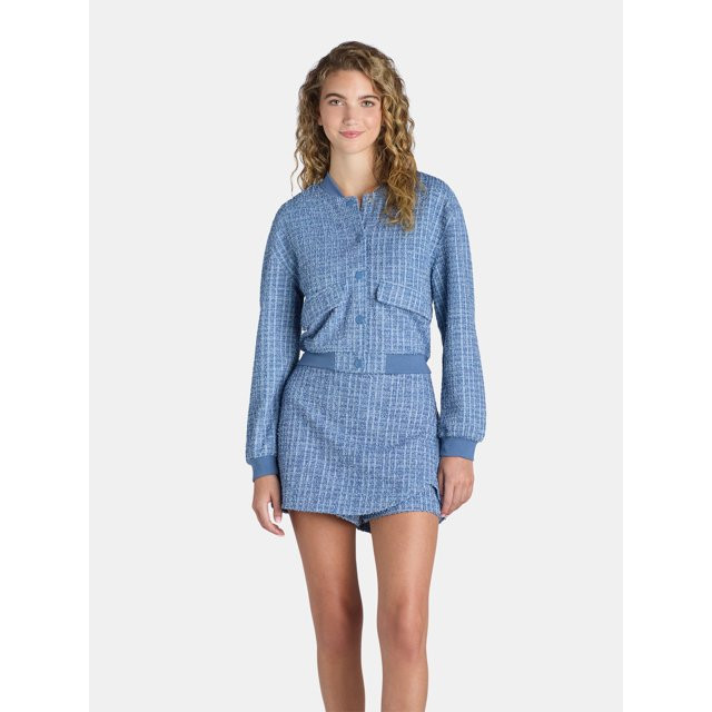 Madden NYC Juniors and Juniors Plus Boucle Bomber Jacket, Sizes XXS-4X | Walmart (US)