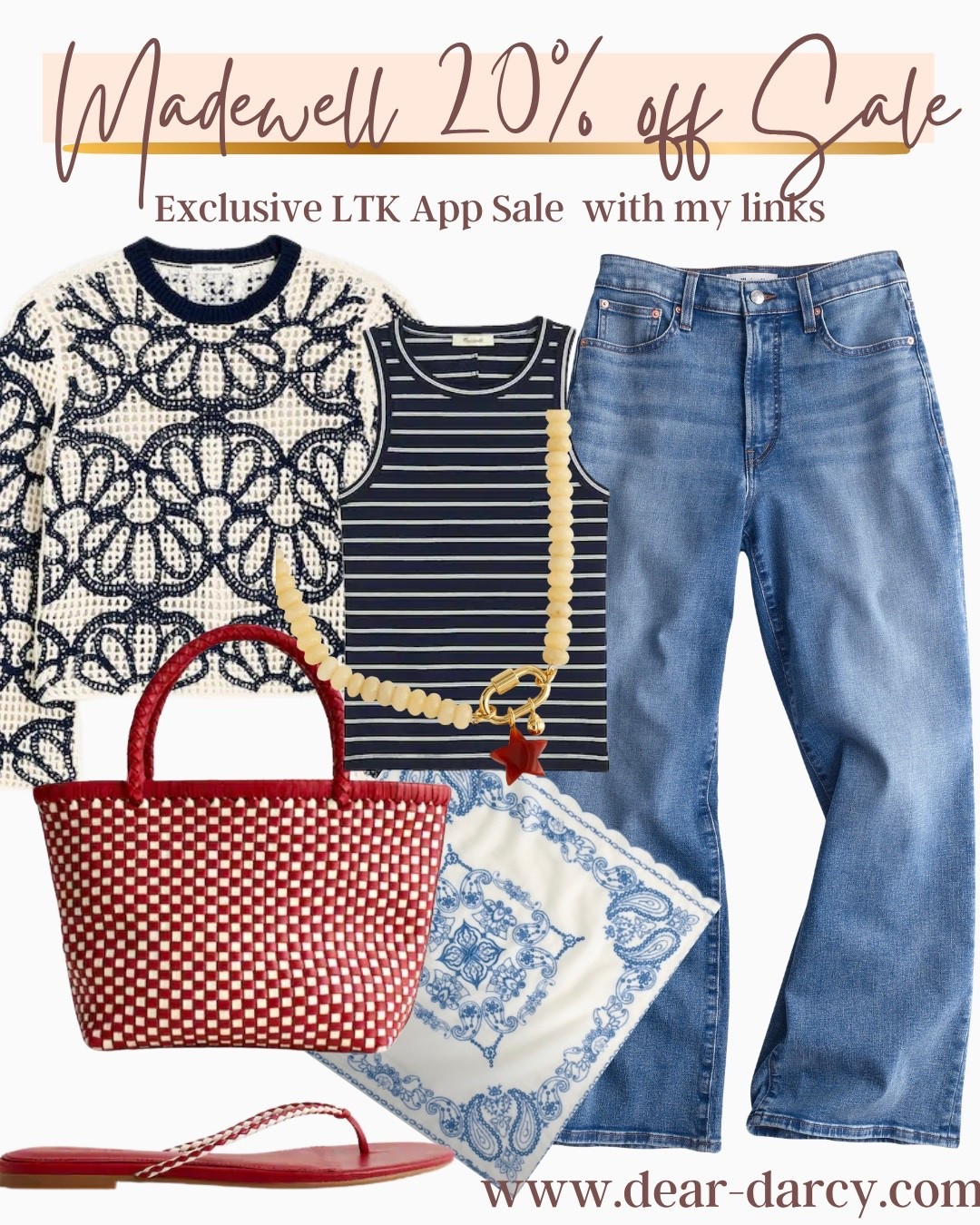 Madewell 20% off Sale
Exclusive LTK in app sale with my links

Sharing some of the items in my cart 
And perfect for an Smericsn Summer and Memorial Day

Relaxed denim jeans 
Stripped tank 
Navy ivory sweater
Red tote bag
Blue and white print scarf
Gold and red star necklace 
Red jelly thong sandals

#LTKgrwm #LTKxMadewell #LTKSaleAlert