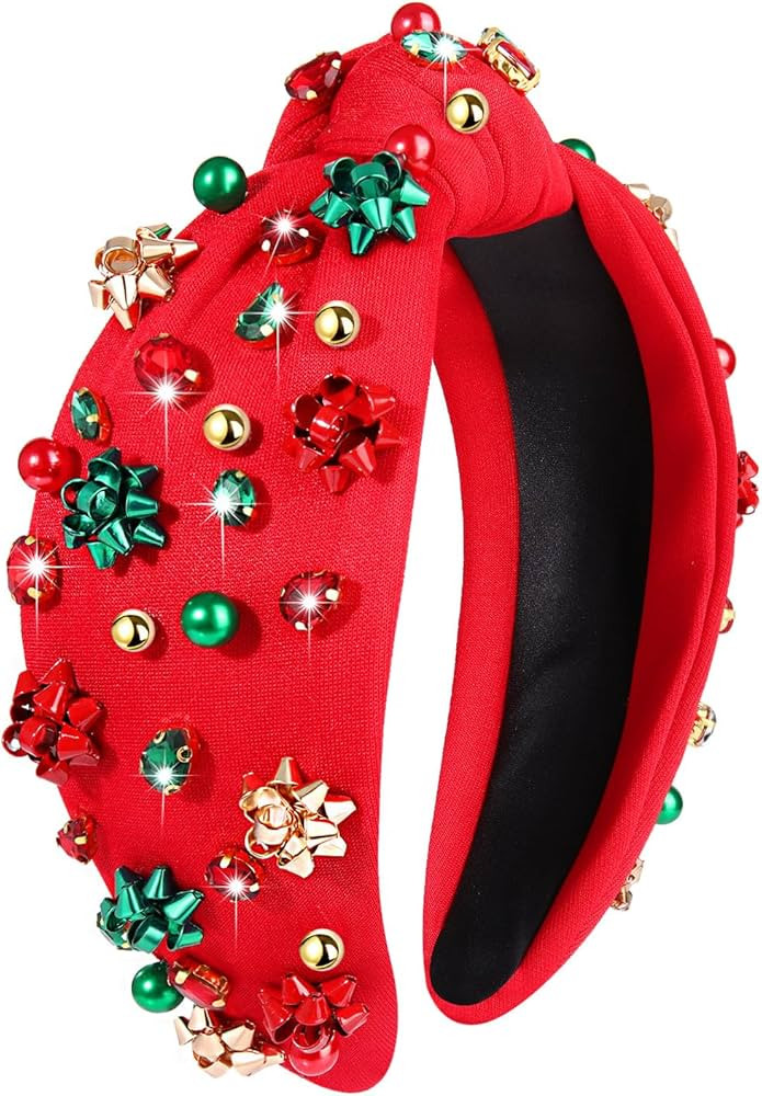 NVENF Jeweled Plaid Headband with Embellished Crystals and Pearls - Knotted Wide Top Knot Hair Ac... | Amazon (US)