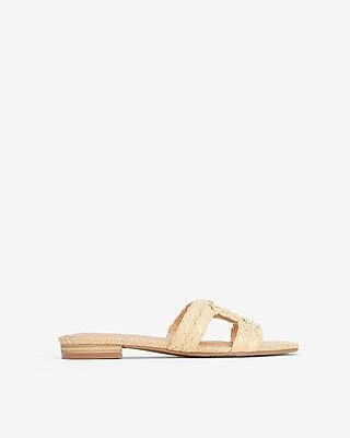 Square Raffia Slide Sandals Neutral Women's 5 | Express