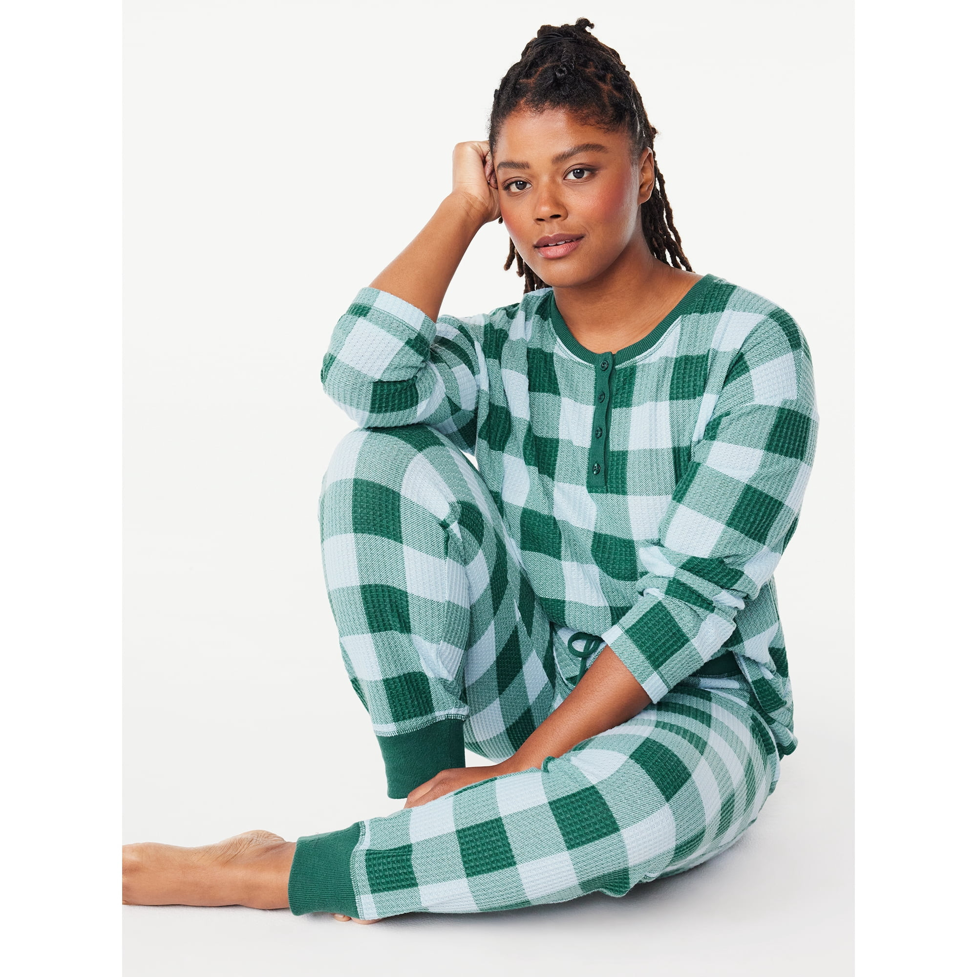 Joyspun Women's Waffle Hacci Knit Henley Top and Joggers Pajama Set, 2-Piece, Sizes S to 3X - Wal... | Walmart (US)