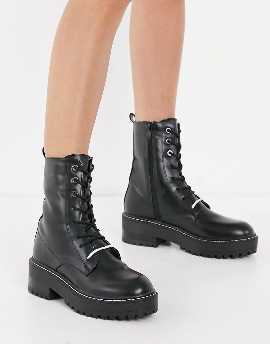 Stradivarius lace front boots in black | ASOS (Global)