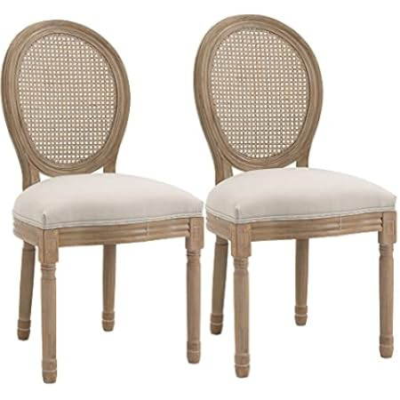 CangLong Farmhouse Dining Room Accent Chairs French Distressed Bedroom Chairs with Round Rattan Back | Amazon (US)