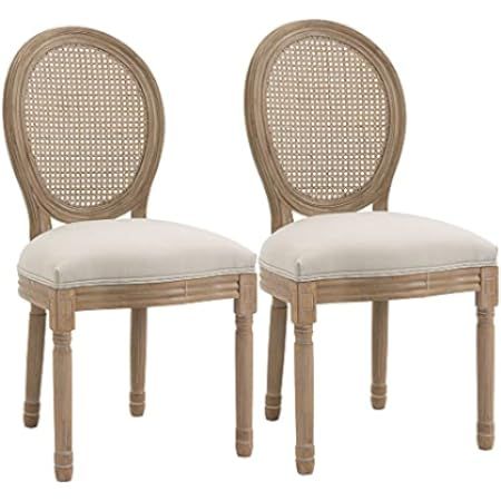 CangLong Farmhouse Dining Room Accent Chairs French Distressed Bedroom Chairs with Round Rattan Back | Amazon (US)