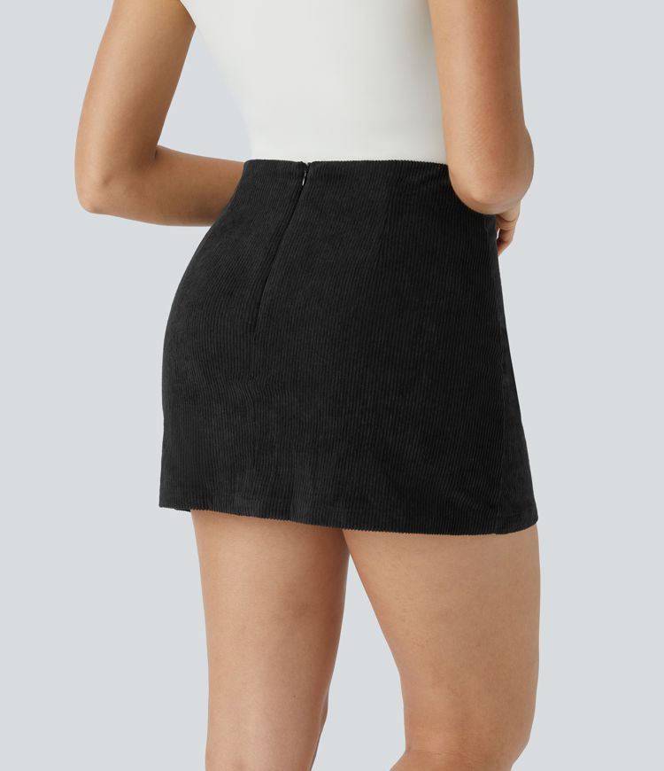 Women’s High Waisted Invisible Zipper 2-in-1 A Line Mini Corduroy Casual Skirt - Halara | HALARA
