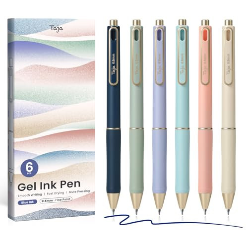 Taja Gel Pens, 6 Pcs Quick Dry Navy Gel Ink Pens, 0.5mm Fine Point Smooth Writing Pens for Journaling and Note Taking, Cute Aesthetic Pens for Women & Men-Navy Ink | Amazon (US)