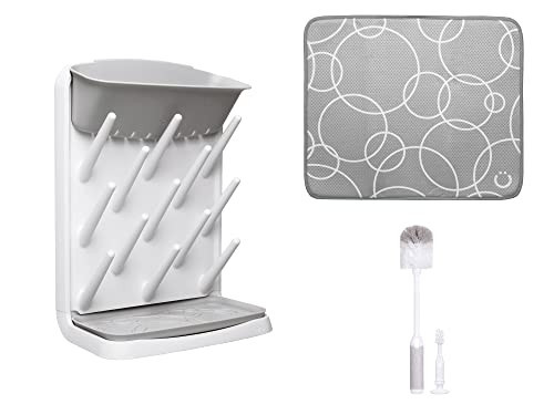 Ubbi Vertical Bottle Drying Rack, Bottle Brush & Microfiber Drying Mat Bundle, Newborn Baby Essentials, Baby Registry Must Haves, New Parent Gifts, Gray | Amazon (US)
