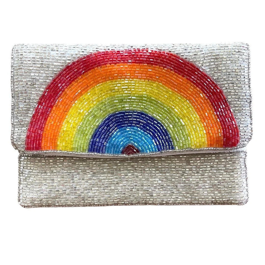 Rainbow Purse Beaded Clutch, Silver Beaded Purse, Beaded Bag, Gay Pride Gift, Lesbian Bachelorett... | Etsy (US)