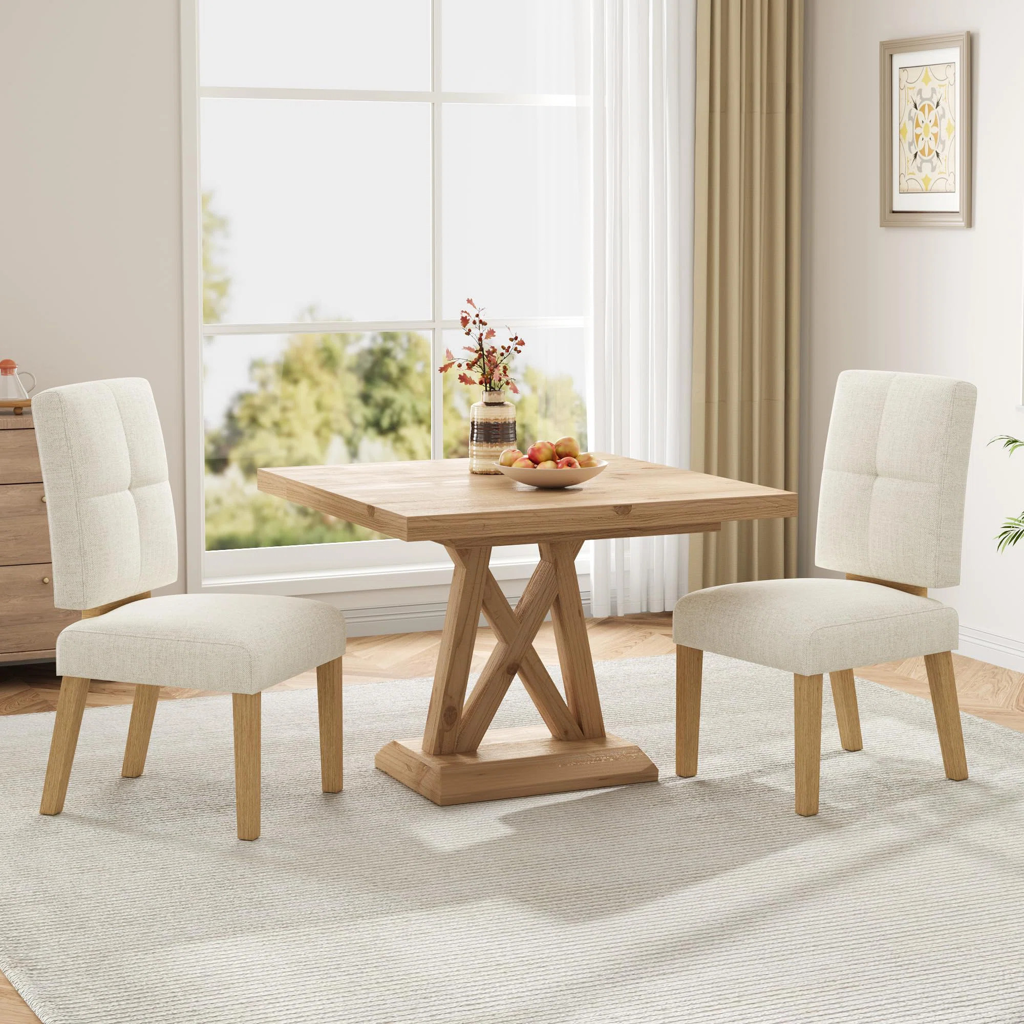18.5'' Seat Height Linen Upholstered Solid Wood Dining Chair (Set of 2) | Wayfair North America