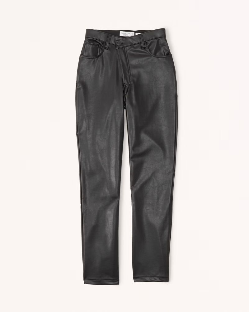 Abercrombie & Fitch Women's Curve Love Criss-Cross Waistband Vegan Leather 90s Straight Pants in Bla | Abercrombie & Fitch (US)