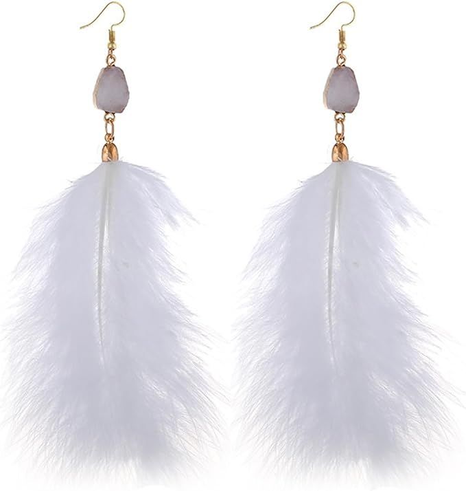 Feather Earrings for Women Girls Long Dangling Feather Tassel Earrings,Natural Feather Peacock Ta... | Amazon (US)