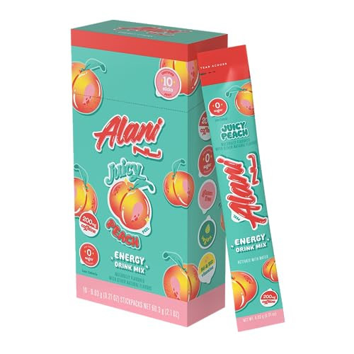 Alani Nu JUICY PEACH Energy Sticks | Energy Drink Powder | 200mg Caffeine | Pre Workout Performance with Antioxidants | On-The-Go Drink Mix | Biotin, B Vitamins | Zero Sugar | 10 Calories | 10 Pack | Amazon (US)
