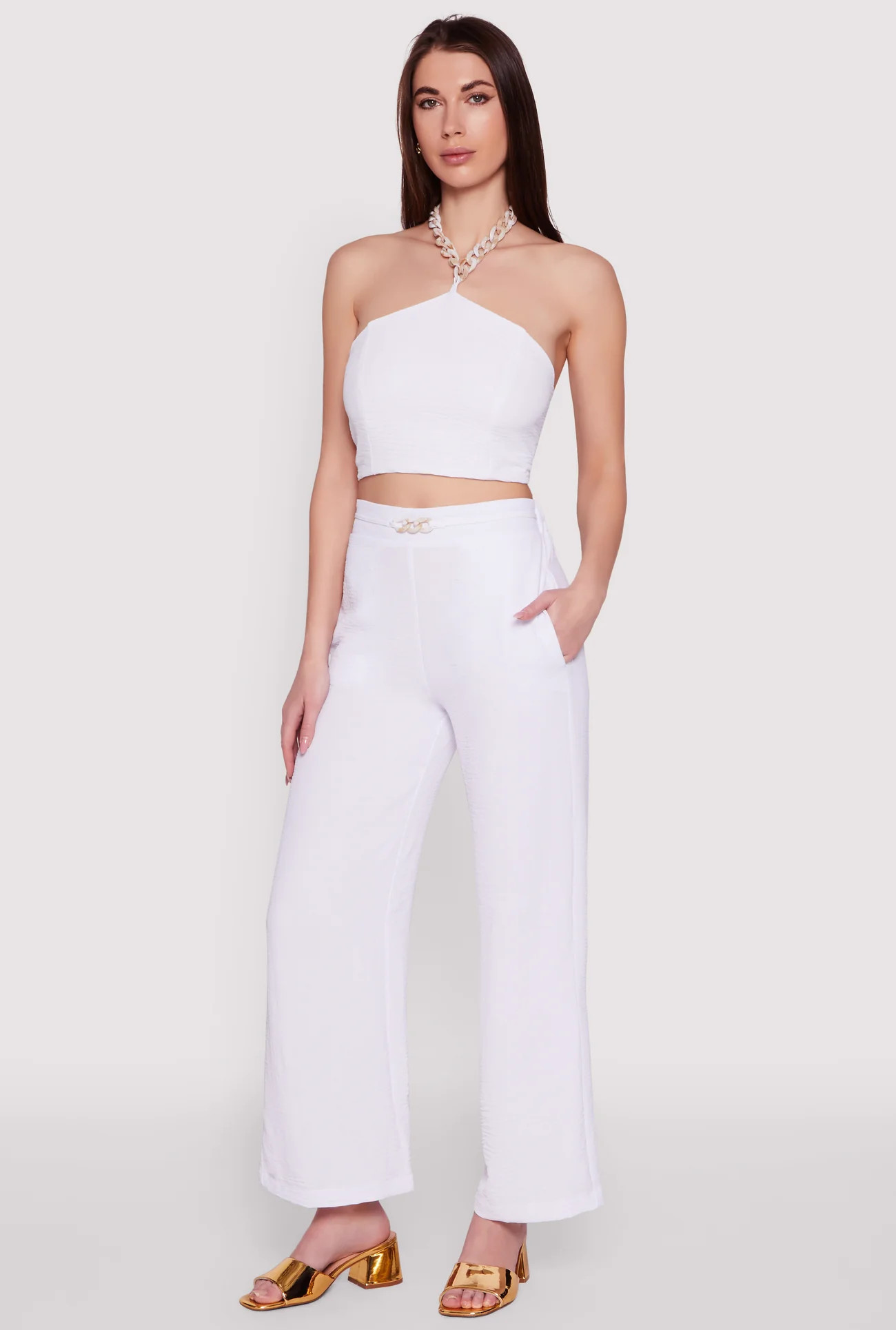 Airy Chain Belted Front Pants | Rainbow Shops