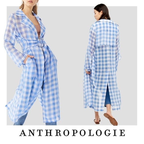 Capulet Anthropologie Womens XS Gingham Baby Blue Coat Cape Belted‎ Trench | Poshmark