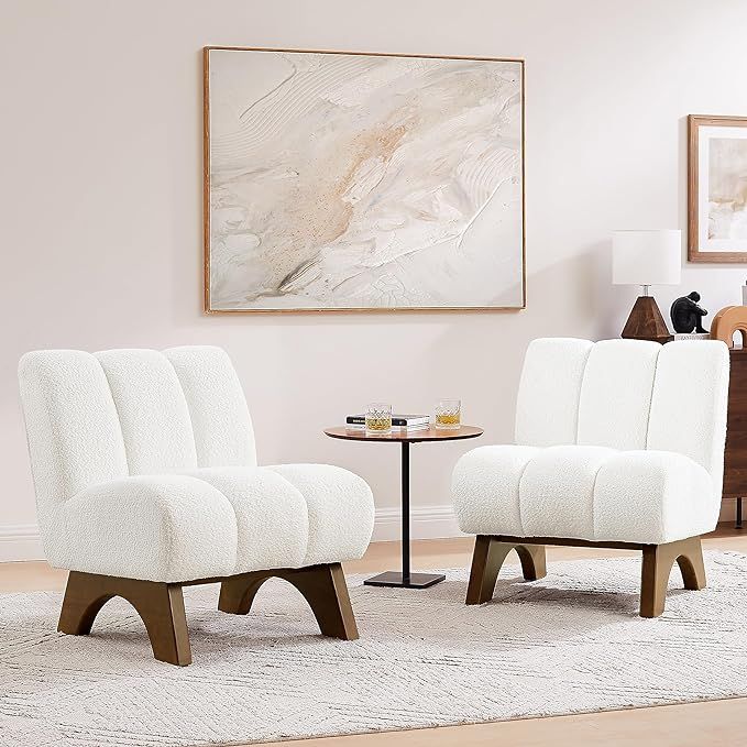 Art Leon Modern Accent Chairs, Sherpa Fabric Modular Single Sofa Chairs, Armless Chairs with Wood... | Amazon (US)