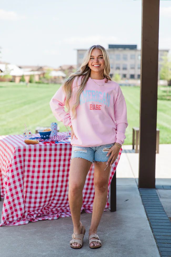 American Babe Light Pink Oversized Graphic Sweatshirt | Pink Lily