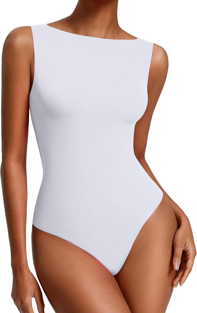 Avidlove Women's Boat Neck Bodysuits Double Lined Tank Body Suits Seamless Fitte One Piece Going Out Top Outfits | Amazon (US)