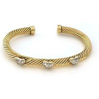 1010 - Diamond 14K Two Tone Gold 3 Hearts Cable Cuff Bracelet | Etsy (US)