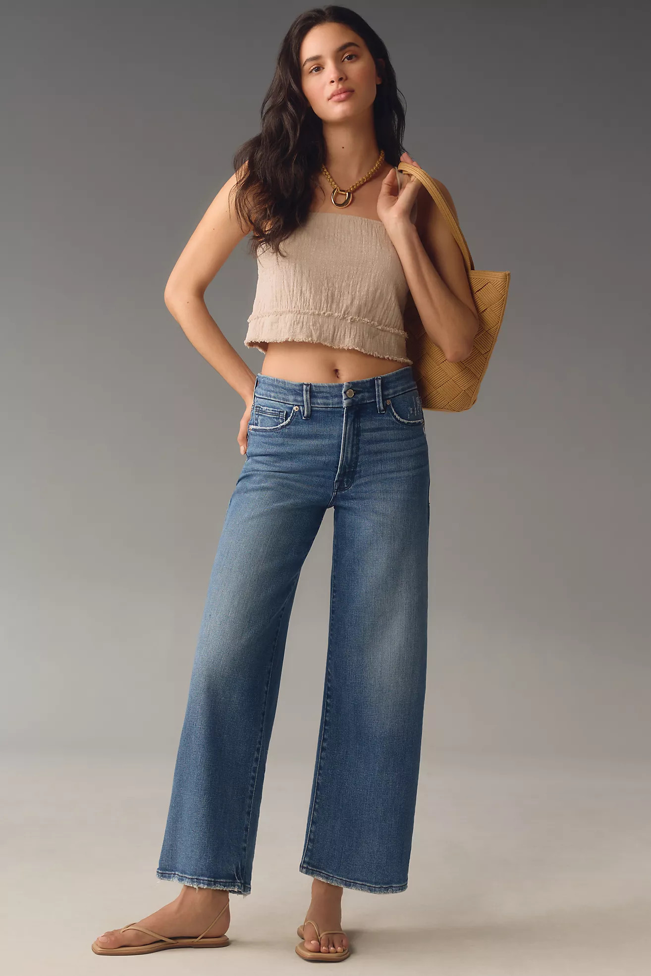 Good American Good Waist Palazzo Crop Wide-Leg Jeans | Anthropologie (US)