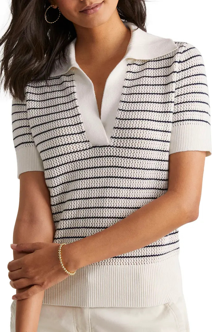 vineyard vines Stripe Short Sleeve Crochet Polo Sweater | Nordstrom | Nordstrom