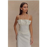 Cecilia Denim Frill Corset - White | MESHKI US