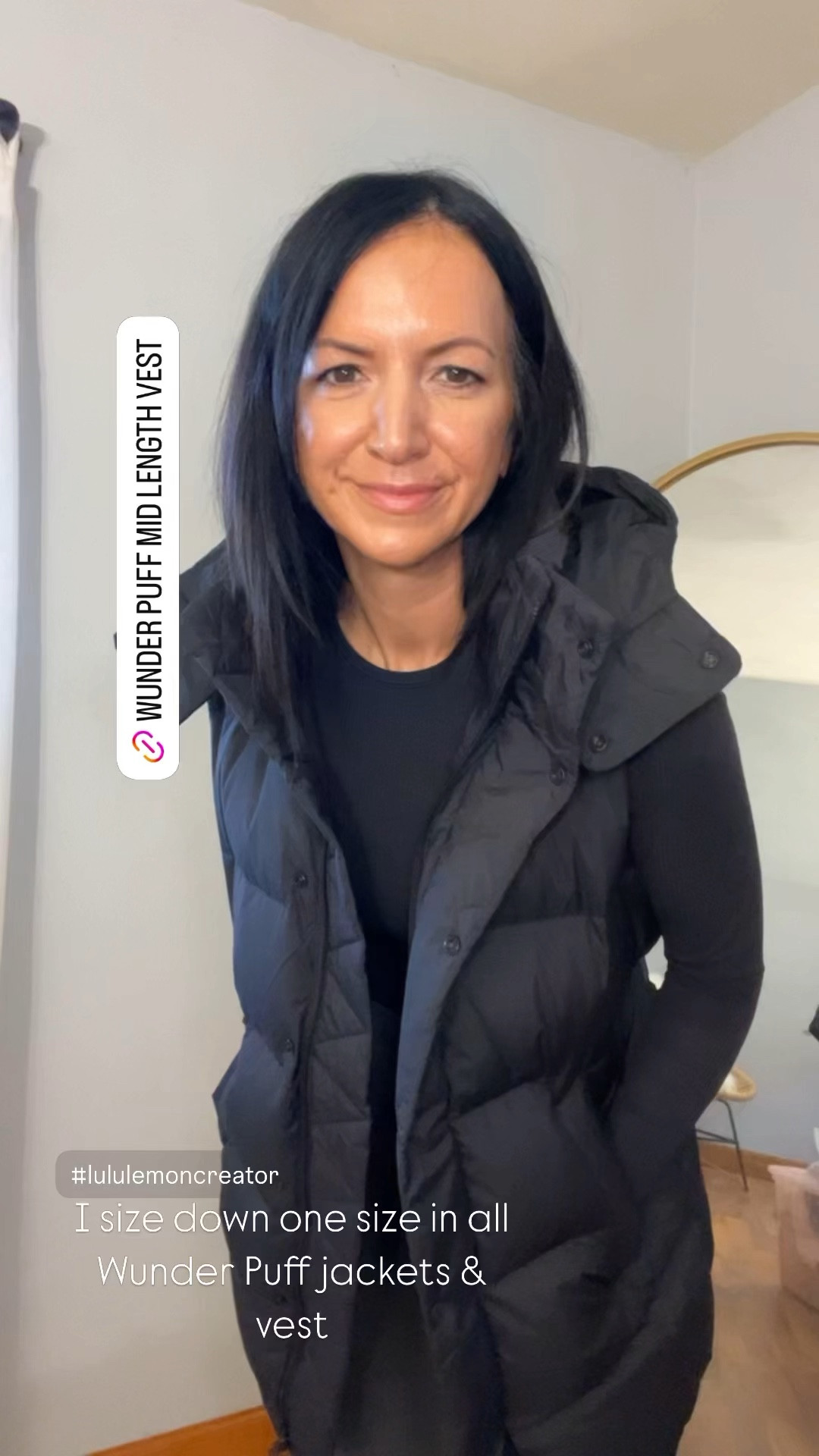 lululemon’s wunder puff mid length vest🖤 I sized down one size from normal jacket size.

#LTKHoliday #LTKActive #LTKSeasonal
