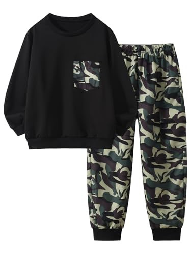 DDKIE Boys 2 Piece Outfits Long Sleeve Sweatshirt Jogger Pants Set 11-12Y | Amazon (US)